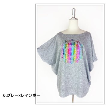 Tシャツ　ドルマン袖　夏　薄手　涼しい　ラメプリント　曼荼羅柄の画像