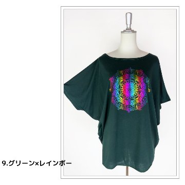 Tシャツ　ドルマン袖　夏　薄手　涼しい　ラメプリント　曼荼羅柄の画像