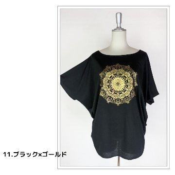 Tシャツ　ドルマン袖　夏　薄手　涼しい　ラメプリント　曼荼羅柄の画像