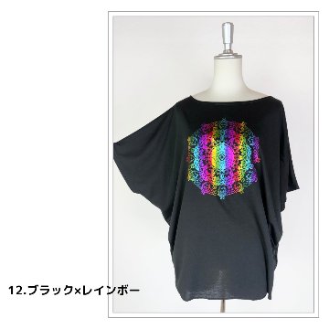 Tシャツ　ドルマン袖　夏　薄手　涼しい　ラメプリント　曼荼羅柄の画像