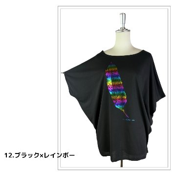 Tシャツ　ドルマン袖　夏　薄手　涼しい　ラメプリント　羽根柄の画像