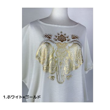 Tシャツ　ドルマン袖　夏　薄手　涼しい　ラメプリント　象柄の画像
