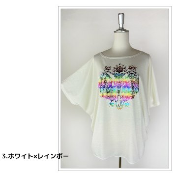 Tシャツ　ドルマン袖　夏　薄手　涼しい　ラメプリント　象柄の画像