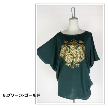 Tシャツ　ドルマン袖　夏　薄手　涼しい　ラメプリント　象柄の画像