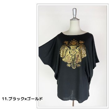 Tシャツ　ドルマン袖　夏　薄手　涼しい　ラメプリント　象柄の画像