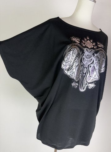 Tシャツ　ドルマン袖　夏　薄手　涼しい　ラメプリント　象柄の画像