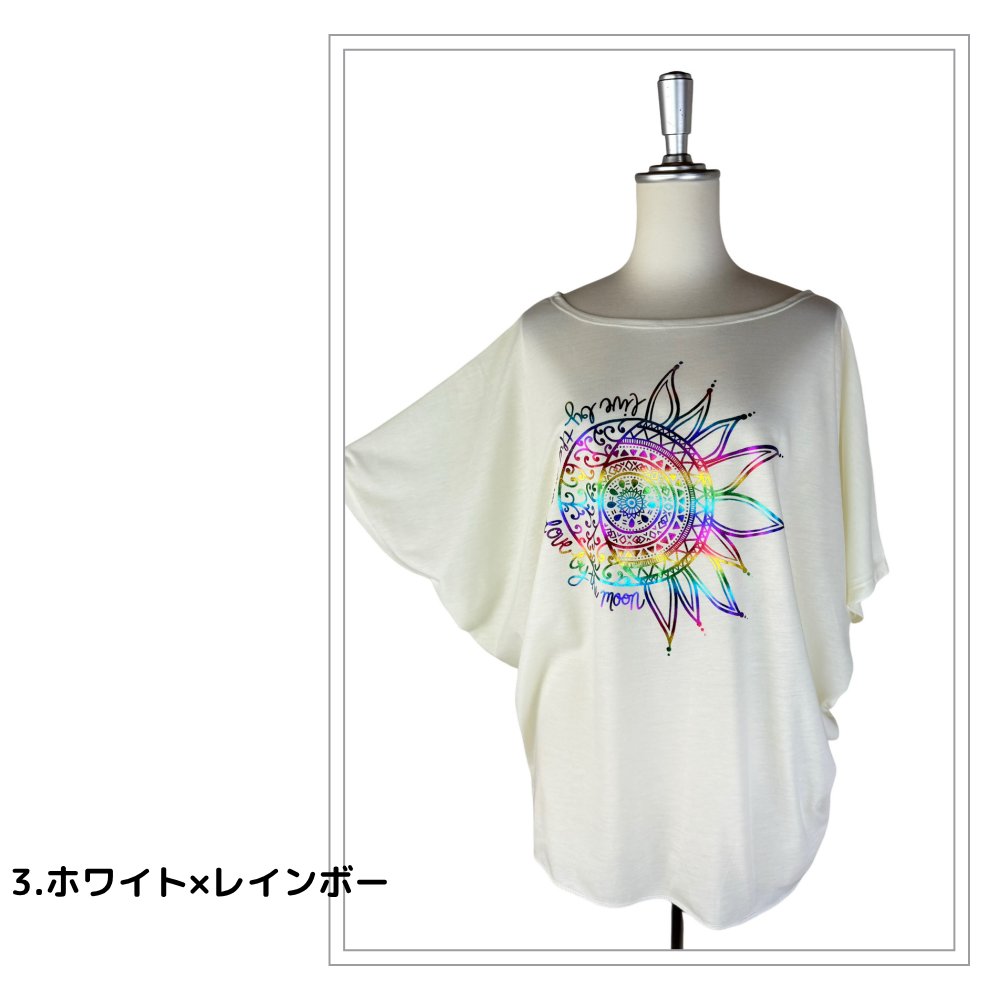 Tシャツ　ドルマン袖　夏　薄手　涼しい　ラメプリント　太陽と月柄の画像
