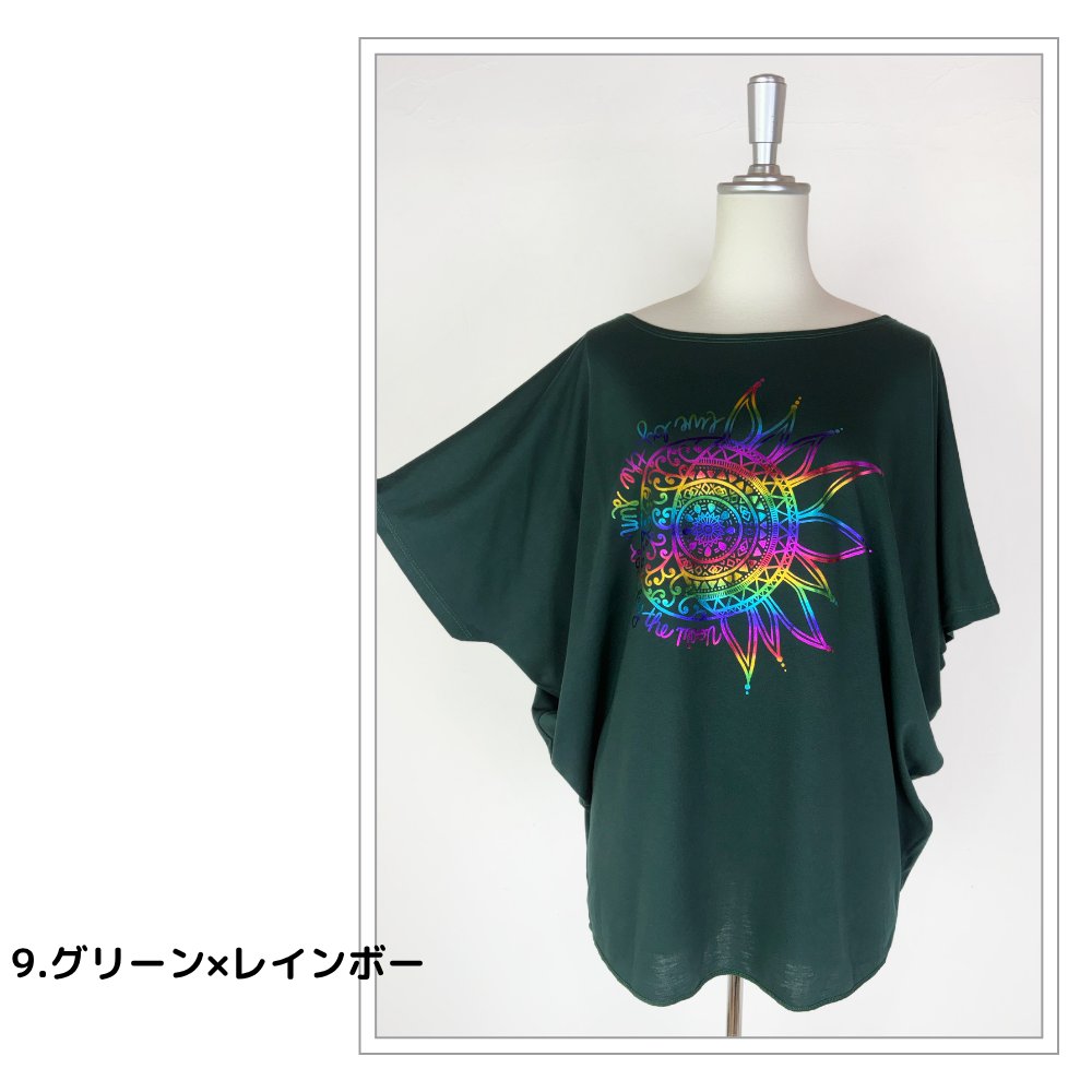 Tシャツ　ドルマン袖　夏　薄手　涼しい　ラメプリント　太陽と月柄の画像