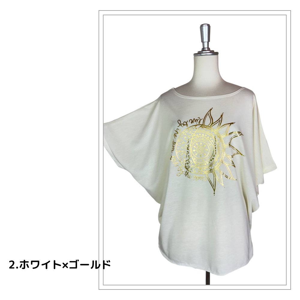 Tシャツ　ドルマン袖　夏　薄手　涼しい　ラメプリント　太陽と月柄の画像