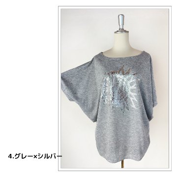 Tシャツ　ドルマン袖　夏　薄手　涼しい　ラメプリント　太陽と月柄の画像