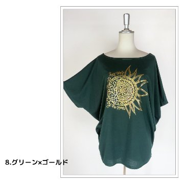 Tシャツ　ドルマン袖　夏　薄手　涼しい　ラメプリント　太陽と月柄の画像