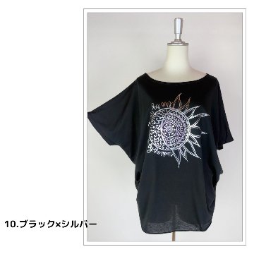 Tシャツ　ドルマン袖　夏　薄手　涼しい　ラメプリント　太陽と月柄の画像