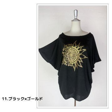 Tシャツ　ドルマン袖　夏　薄手　涼しい　ラメプリント　太陽と月柄の画像