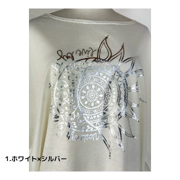 Tシャツ　ドルマン袖　夏　薄手　涼しい　ラメプリント　太陽と月柄の画像