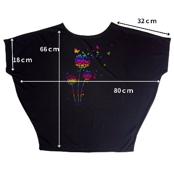 Tシャツ　ドルマン袖　夏　薄手　涼しい　ラメプリント　たんぽぽと蝶柄の画像