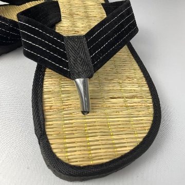 い草サンダル　和風　和装　ルームサンダル　スリッパ　軽量　鼻緒タイプ　 ナチュラル×ブラックの画像