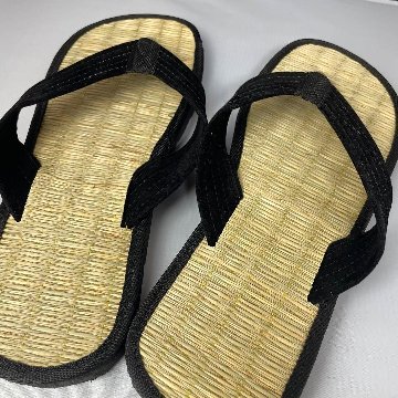 い草サンダル　和風　和装　ルームサンダル　スリッパ　軽量　鼻緒タイプ　 ナチュラル×ブラックの画像