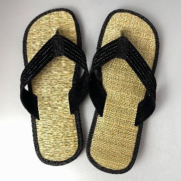 い草サンダル　和風　和装　ルームサンダル　スリッパ　軽量　鼻緒タイプ　 ナチュラル×ブラックの画像