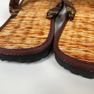 い草サンダル　和風　和装　ルームサンダル　スリッパ　軽量　鼻緒タイプ【ブラウン×ゲリ生地】の画像