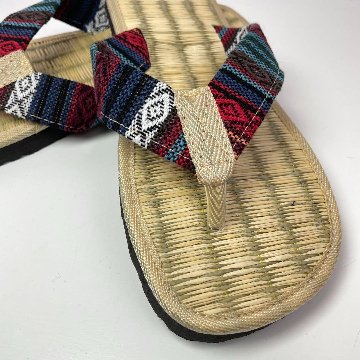 い草サンダル　和風　和装　ルームサンダル　スリッパ　軽量　鼻緒タイプ【ナチュラル×ゲリ生地】の画像