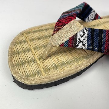 い草サンダル　和風　和装　ルームサンダル　スリッパ　軽量　鼻緒タイプ【ナチュラル×ゲリ生地】の画像