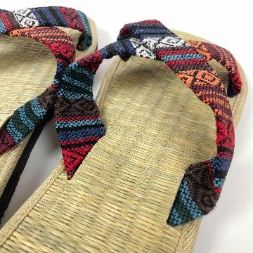 い草サンダル　和風　和装　ルームサンダル　スリッパ　　軽量　スリッポンタイプ　【ナチュラル×ゲリ生地】の画像