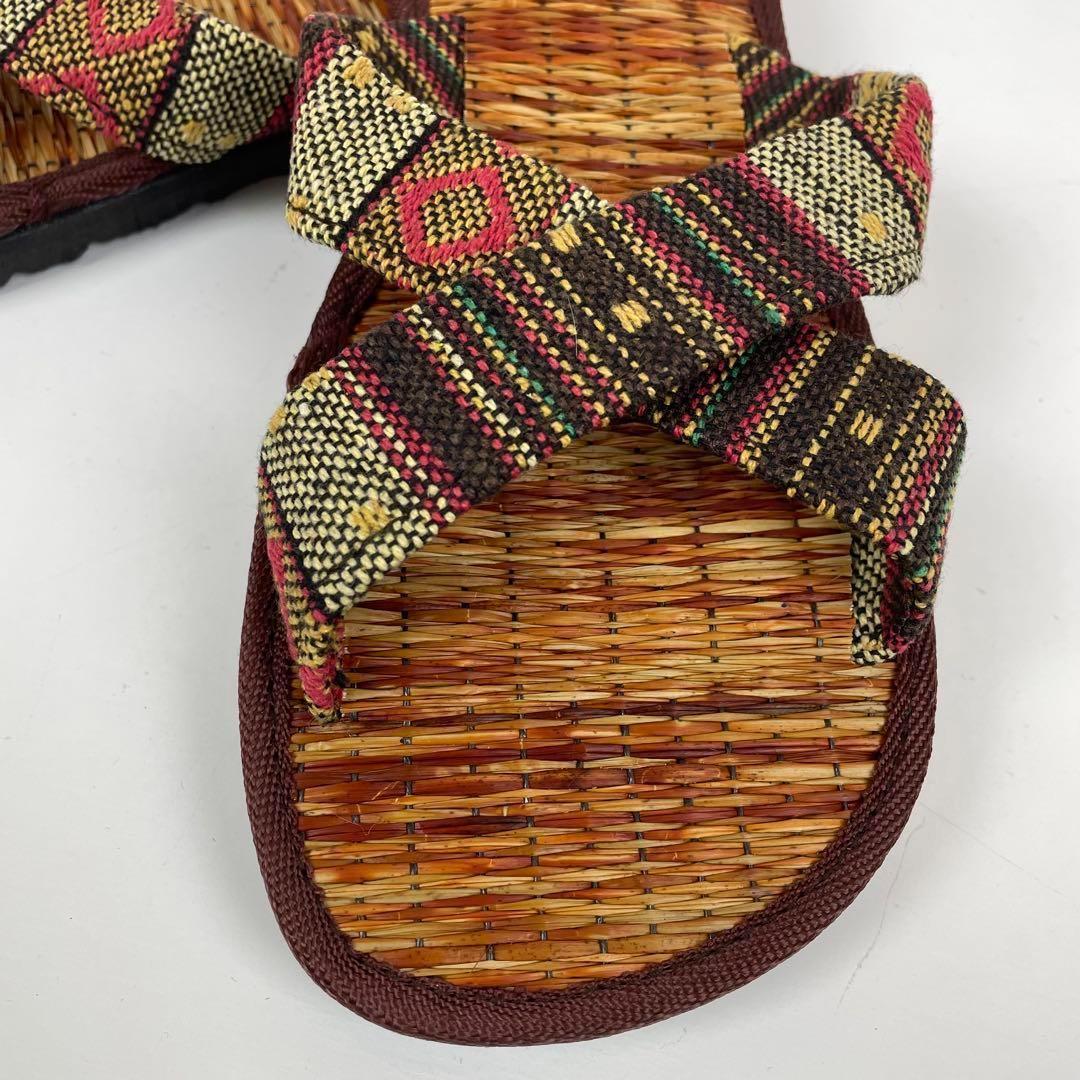 い草サンダル　和風　和装　ルームサンダル　スリッパ　軽量　スリッポンタイプ　【ブラウン×ゲリ生地】の画像