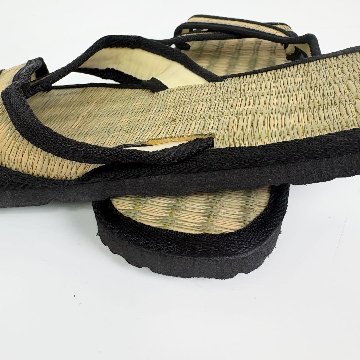 い草サンダル　和風　和装　ルームサンダル　スリッパ　　軽量　スリッポンタイプ　【ナチュラル×ブラック】の画像