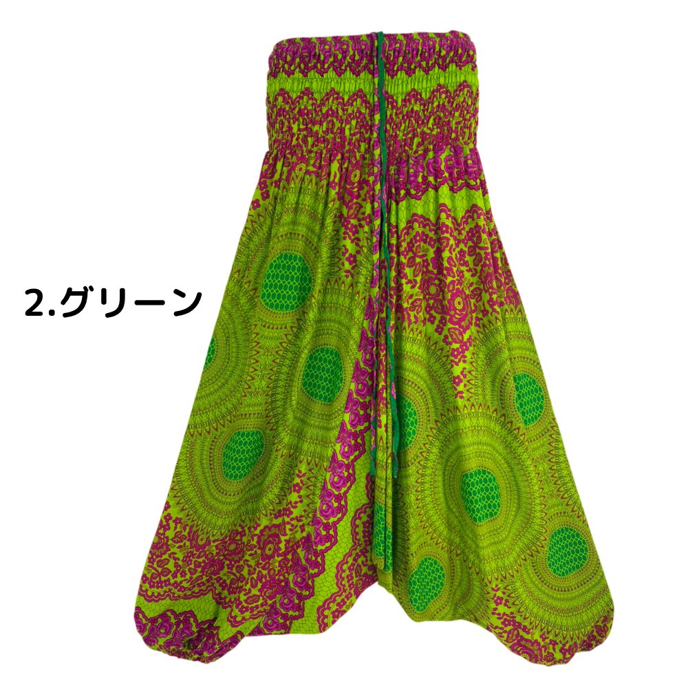 サルエルパンツ　タイパンツ　レーヨン　ヨガ　サロペット2Way　男女兼用　お部屋着　パジャマ　【910柄】　の画像