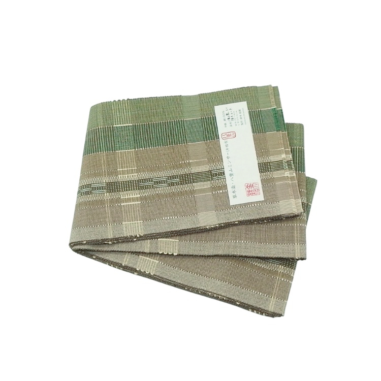 ＜お仕立て代込＞鈴木美緒 半幅帯「草木染・八重山ミンサー」 白茶に灰緑の画像