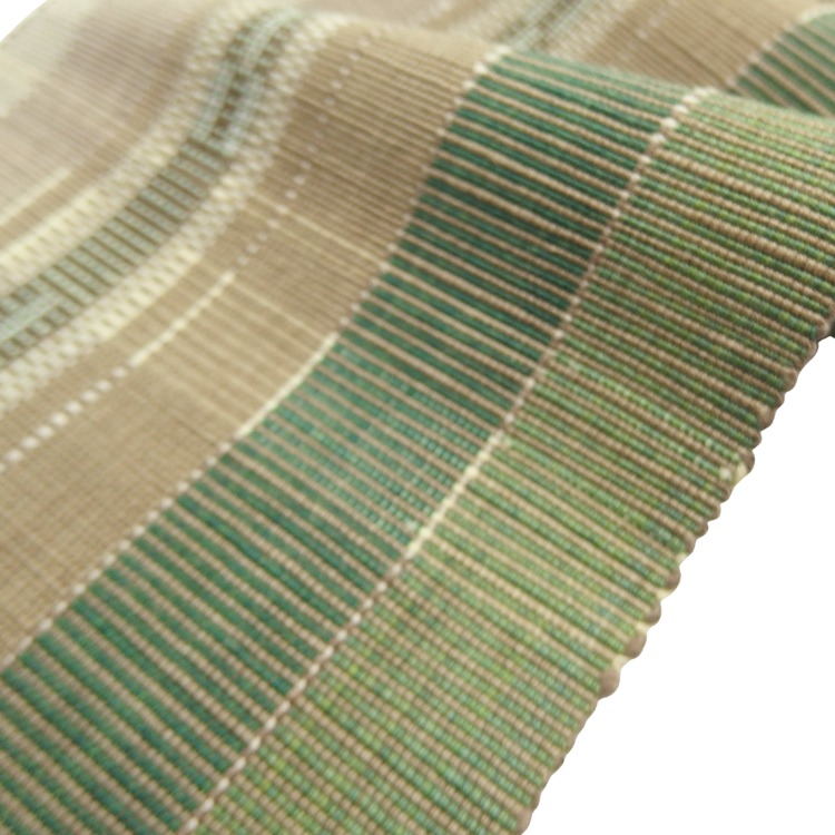 ＜お仕立て代込＞鈴木美緒 半幅帯「草木染・八重山ミンサー」 白茶に灰緑の画像