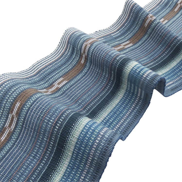 ＜お仕立て代込＞鈴木美緒 半幅帯「草木染・八重山ミンサー」 灰青に茶の画像