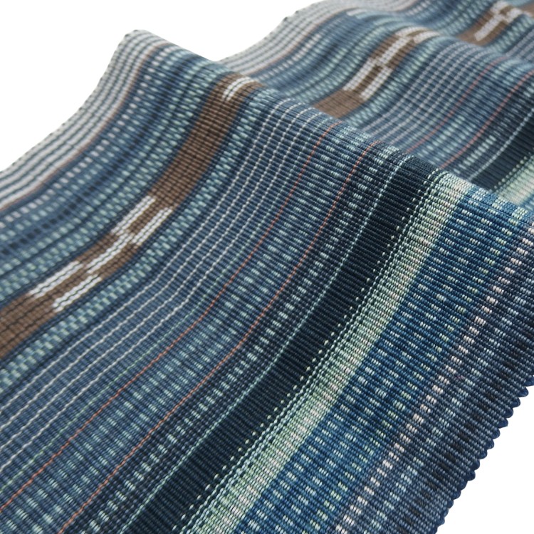 ＜お仕立て代込＞鈴木美緒 半幅帯「草木染・八重山ミンサー」 灰青に茶の画像