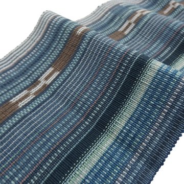 ＜お仕立て代込＞鈴木美緒 半幅帯「草木染・八重山ミンサー」 灰青に茶の画像