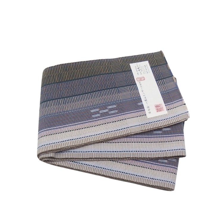 ＜お仕立て代込＞鈴木美緒 半幅帯「草木染・八重山ミンサー」 灰紫の画像