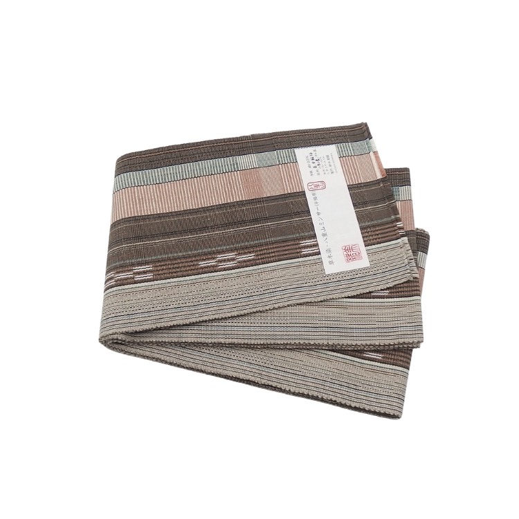 ＜お仕立て代込＞鈴木美緒 半幅帯「草木染・八重山ミンサー」茶の画像