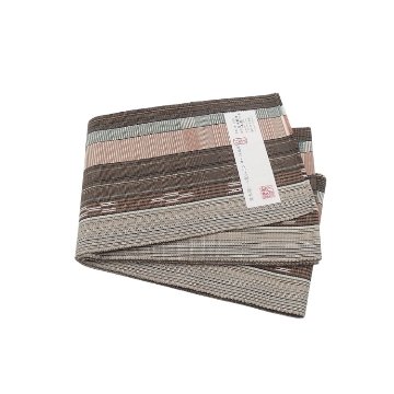 ＜お仕立て代込＞鈴木美緒 半幅帯「草木染・八重山ミンサー」茶の画像