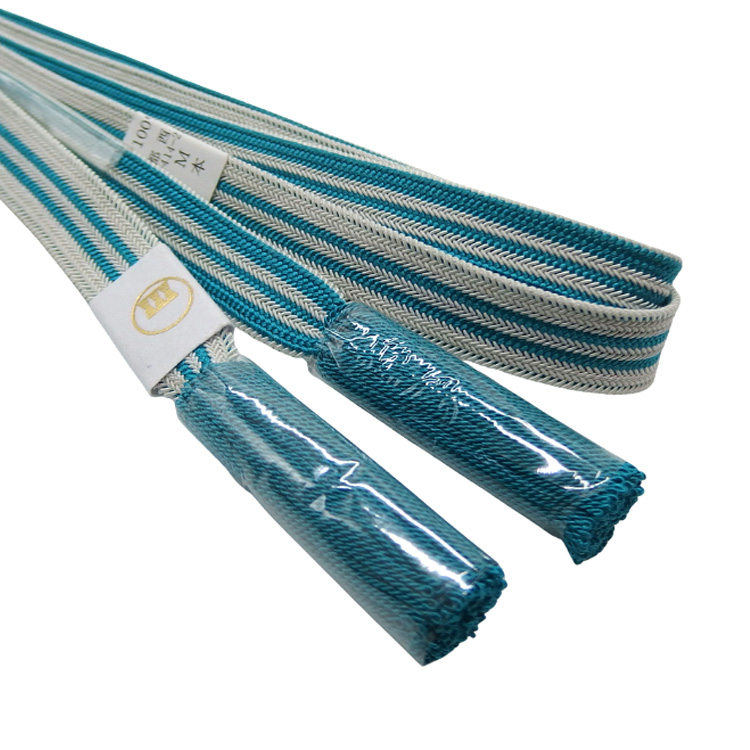 渡敬 夏帯締め 高麗レース縞撚房 昼夜 浅葱色と白よごし ＜即日発送可＞の画像
