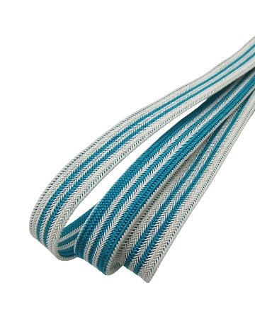 渡敬 夏帯締め 高麗レース縞撚房 昼夜 浅葱色と白よごし ＜即日発送可＞の画像