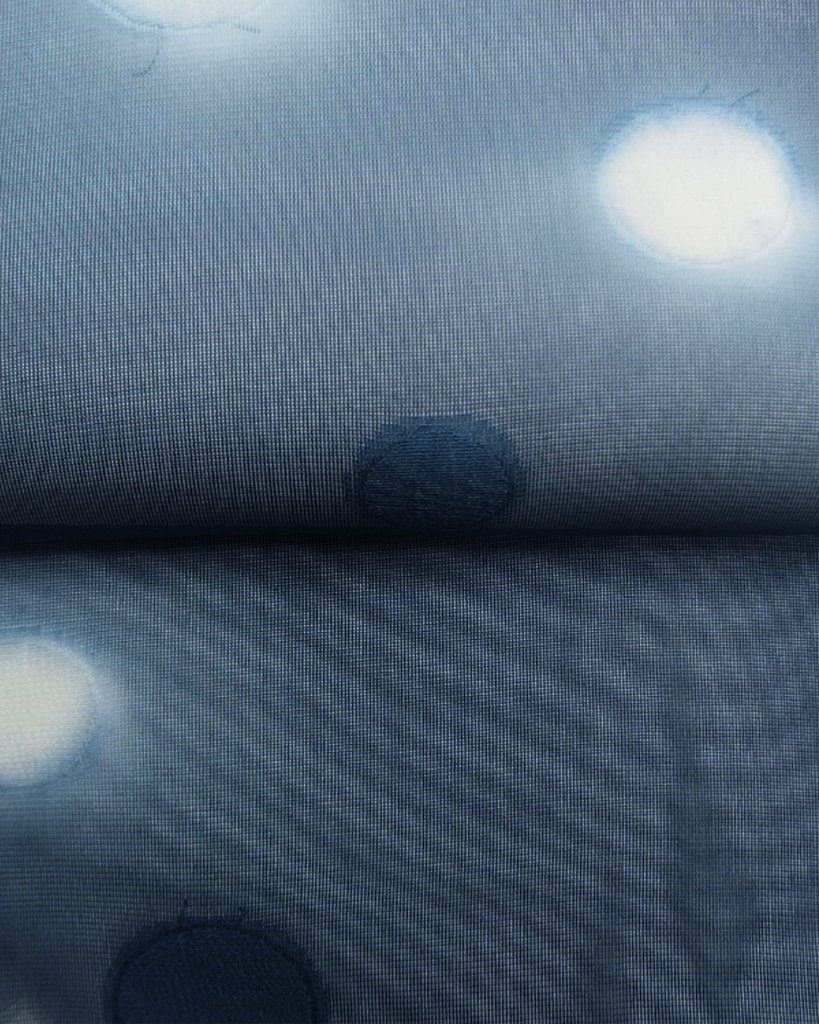 渡敬 紗水玉縫取ぼかし 夏帯揚げ 紺色 ＜即日発送可＞の画像