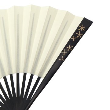 ＜4/1 21:00～発売＞橋爪玲子 漆絵の扇子 「百花・生成色」 黒染の竹(黒系)の画像