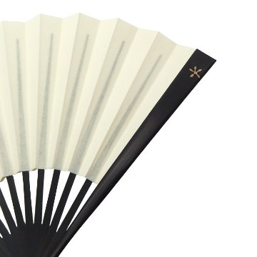 ＜4/1 21:00～発売＞橋爪玲子 漆絵の扇子 「百花・生成色」 黒染の竹(黒系)の画像