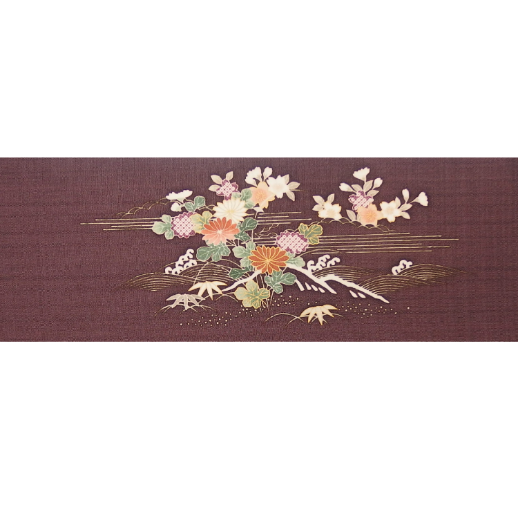 成謙 「春秋御所解」千成堂別注 九寸名古屋帯 染め帯 紫鳶色＜お仕立て代込＞の画像