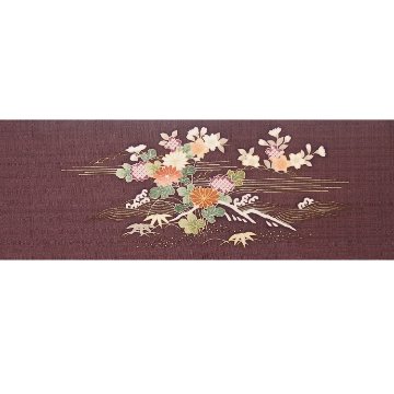 成謙 「春秋御所解」千成堂別注 九寸名古屋帯 染め帯 紫鳶色＜お仕立て代込＞の画像