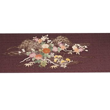 成謙 「春秋御所解」千成堂別注 九寸名古屋帯 染め帯 紫鳶色＜お仕立て代込＞の画像