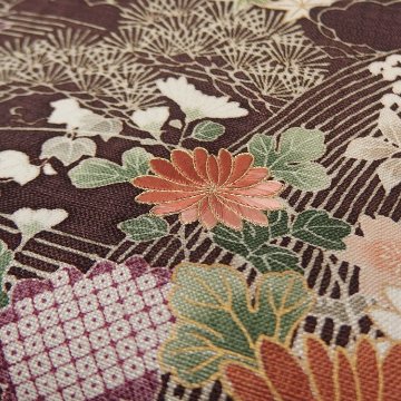 成謙 「春秋御所解」千成堂別注 九寸名古屋帯 染め帯 紫鳶色＜お仕立て代込＞の画像