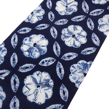 伝統工芸 有松絞 「七宝ボーロ花」 浴衣 藍色に白 着尺（綿生地）＜お仕立て代込＞の画像