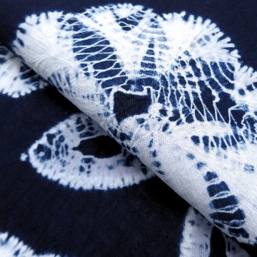伝統工芸 有松絞 「七宝ボーロ花」 浴衣 藍色に白 着尺（綿生地）＜お仕立て代込＞の画像
