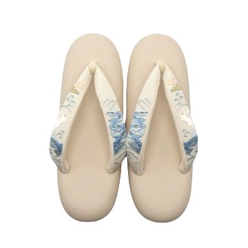 千成堂着物店 「総本革の洒落草履 × 因幡の白うさぎ」Mサイズ 白練色（グレー系ベージュ）＜即日発送可＞の画像