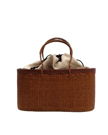 ＜4/11 21:00～発売＞コムクリット工房 竹細工バッグ「麻の裂・縞」（高さ17cm）茶の画像